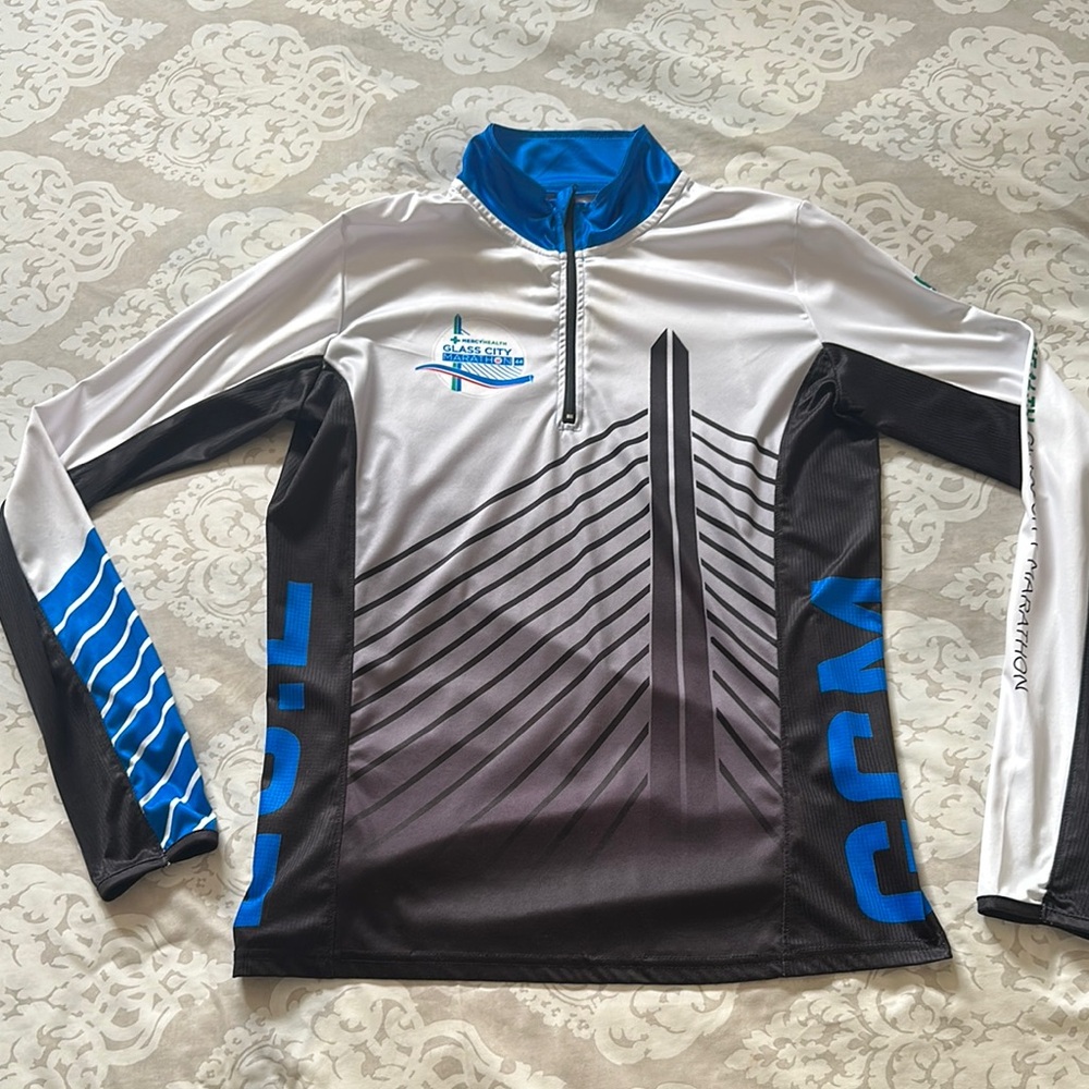 Black and Blue Jersey with High Collar and Full Zipper